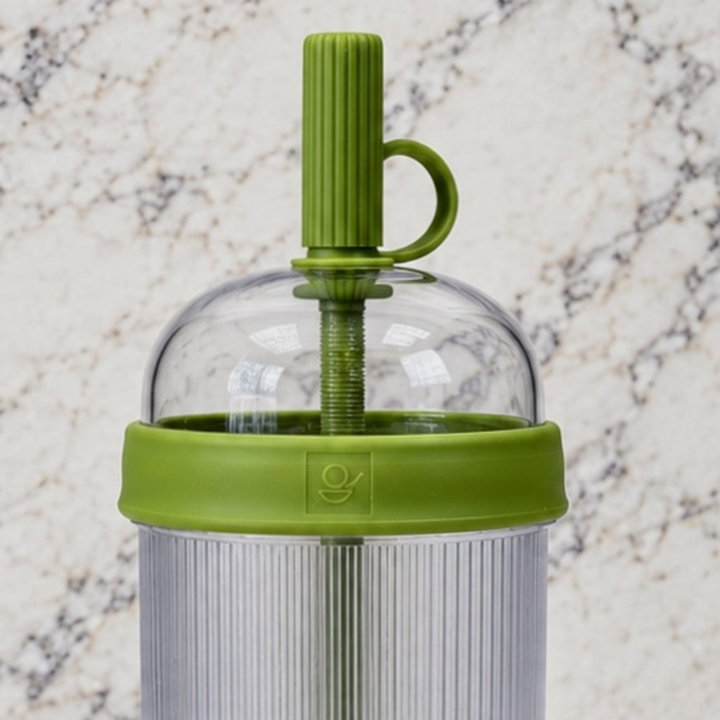 Close-up of the tumbler lid and reusable straw